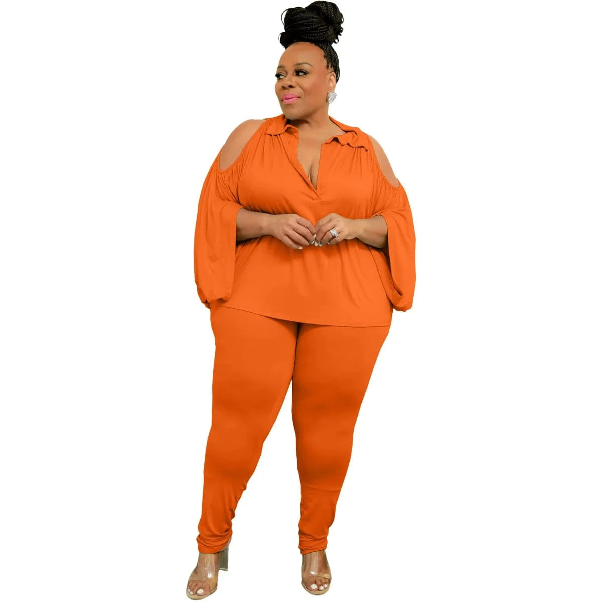 Plus Size Womens Sets Loose 2 Piece Pants Set for Women Clothing Hollow out Solid Two Piece Plus Size Set XL-5XL