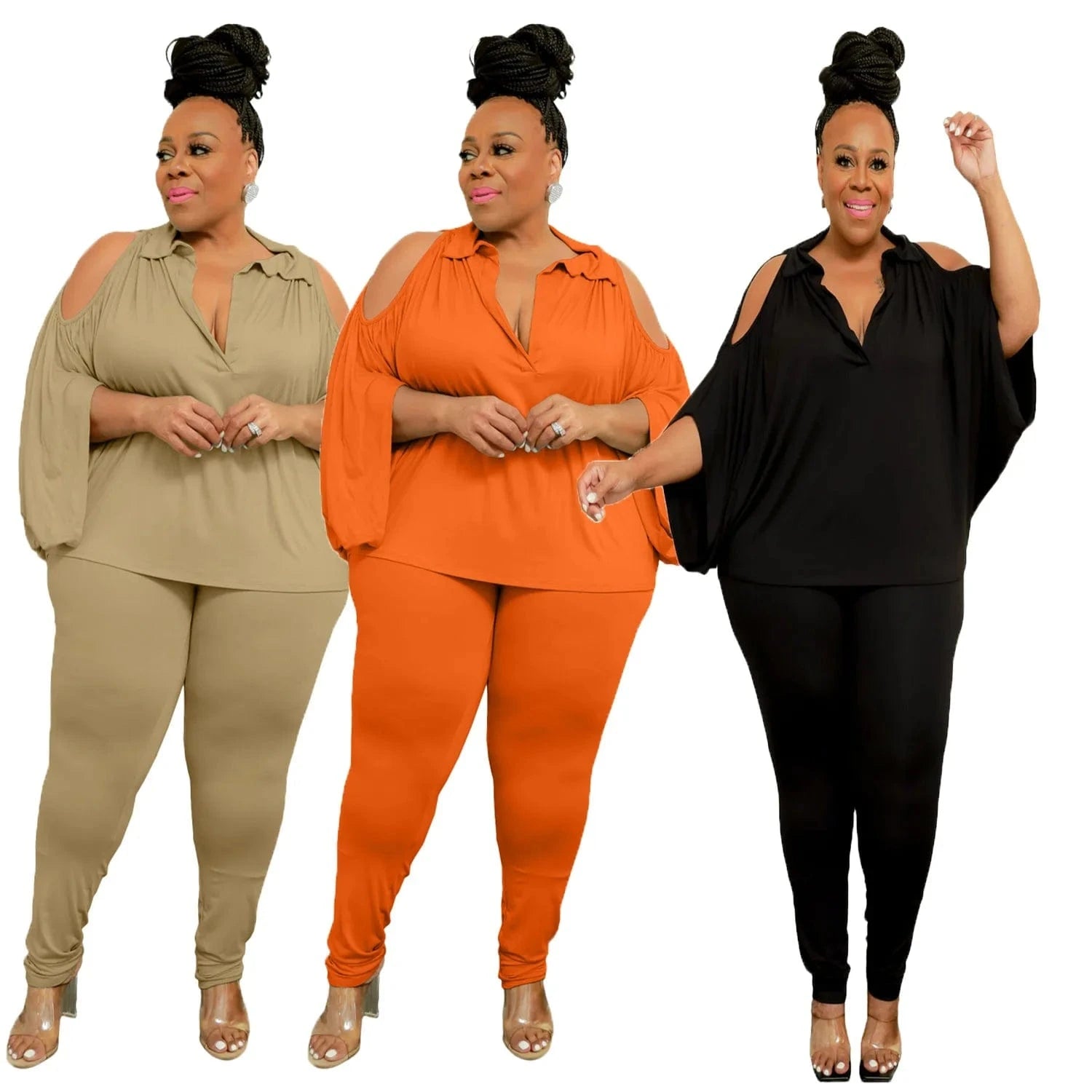 Plus Size Womens Sets Loose 2 Piece Pants Set for Women Clothing Hollow out Solid Two Piece Plus Size Set XL-5XL