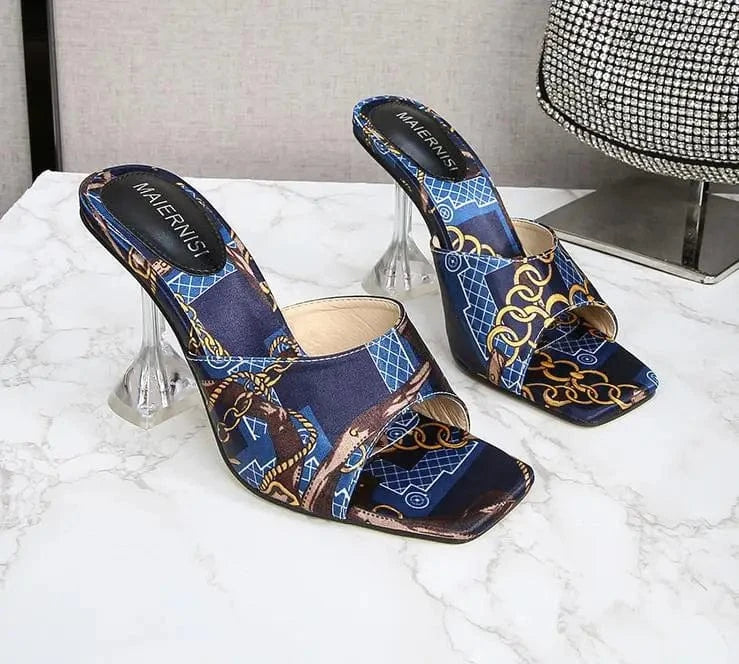 Plus sizes new female crystal high heel sandals ladies pumps women's printing cloth fashion sandals slippers