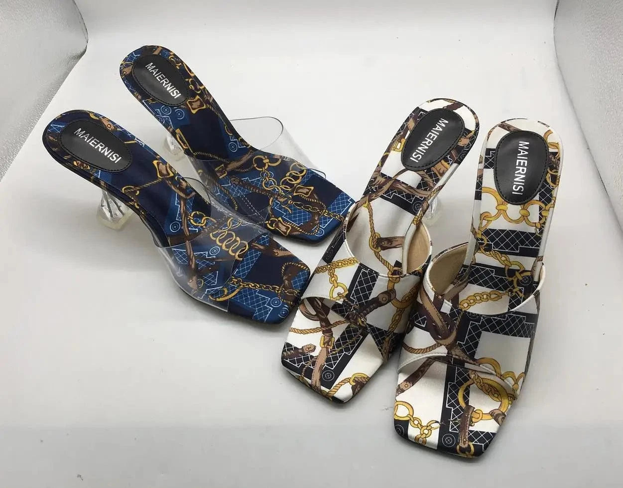 Plus sizes new female crystal high heel sandals ladies pumps women's printing cloth fashion sandals slippers