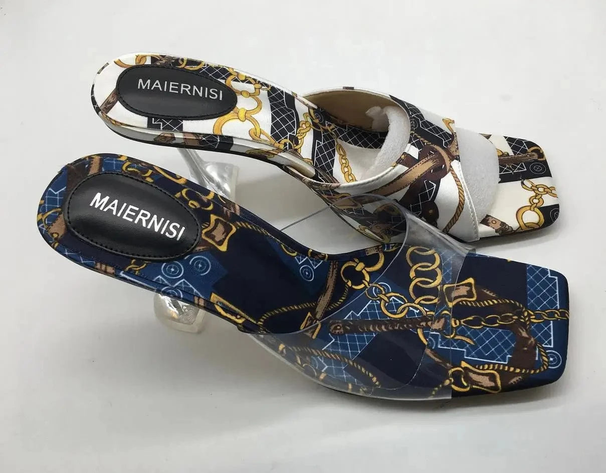 Plus sizes new female crystal high heel sandals ladies pumps women's printing cloth fashion sandals slippers