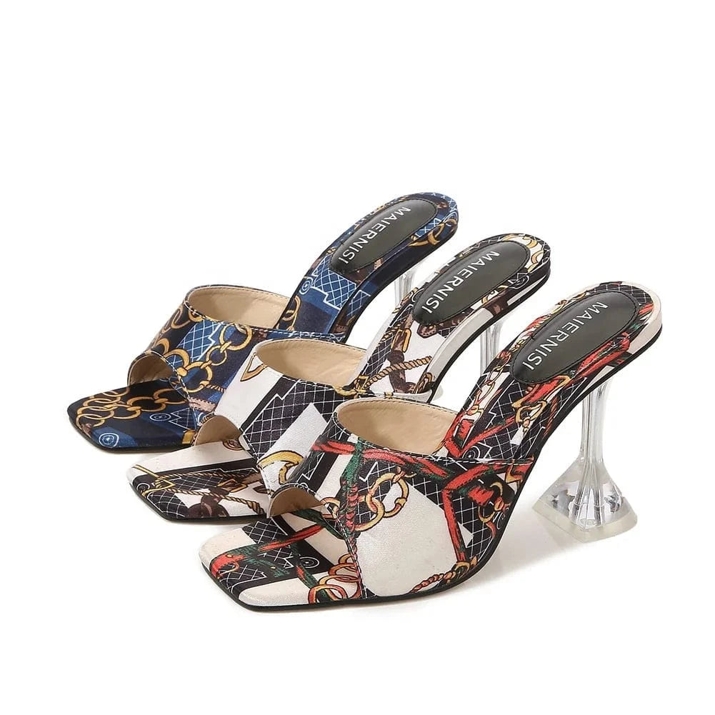 Plus sizes new female crystal high heel sandals ladies pumps women's printing cloth fashion sandals slippers
