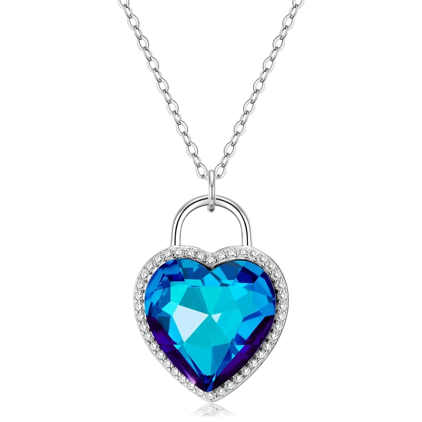 PNC0009 Heart of the Ocean Necklace and Earring Set Real 925 Sterling Silver Women Jewelry with Sparkling Zircon for Lovers Anniversary