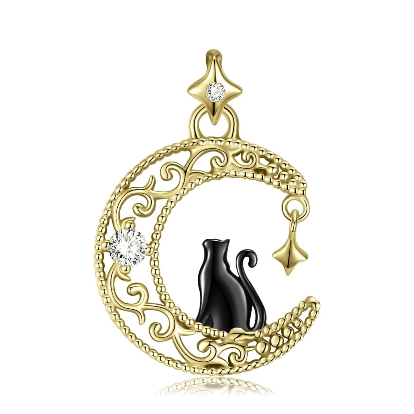 PNC0044 Moon Cat Skull and Lung Heart shape Pendants for Necklace Authentic 925 Sterling Silver Pendant for Women Fine Necklaces jewelry