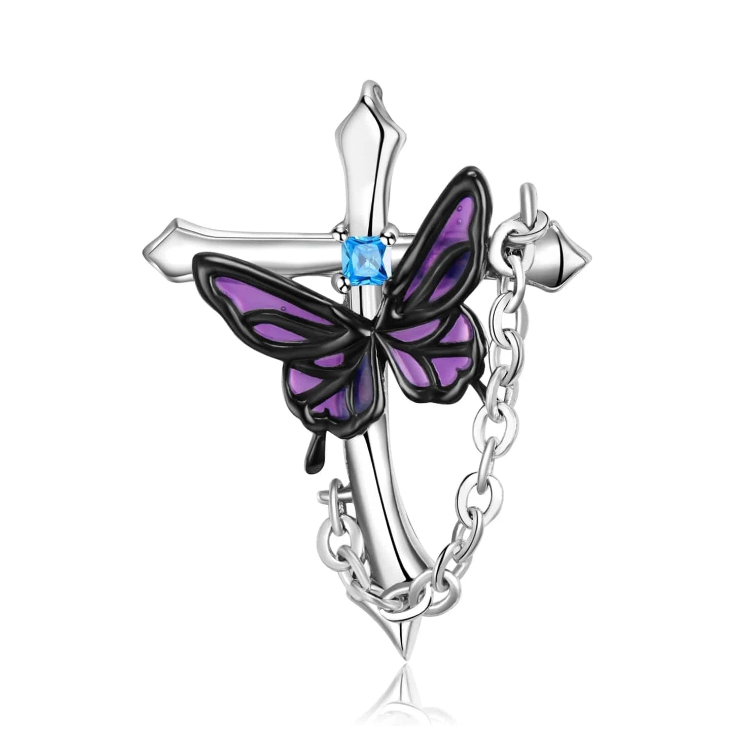 PNC0067 Butterfly Cross Pendant Necklace Real 925 Sterling Silver Rose Thorn Cross Eanmel Pendant for Women Necklaces Jewelry Making