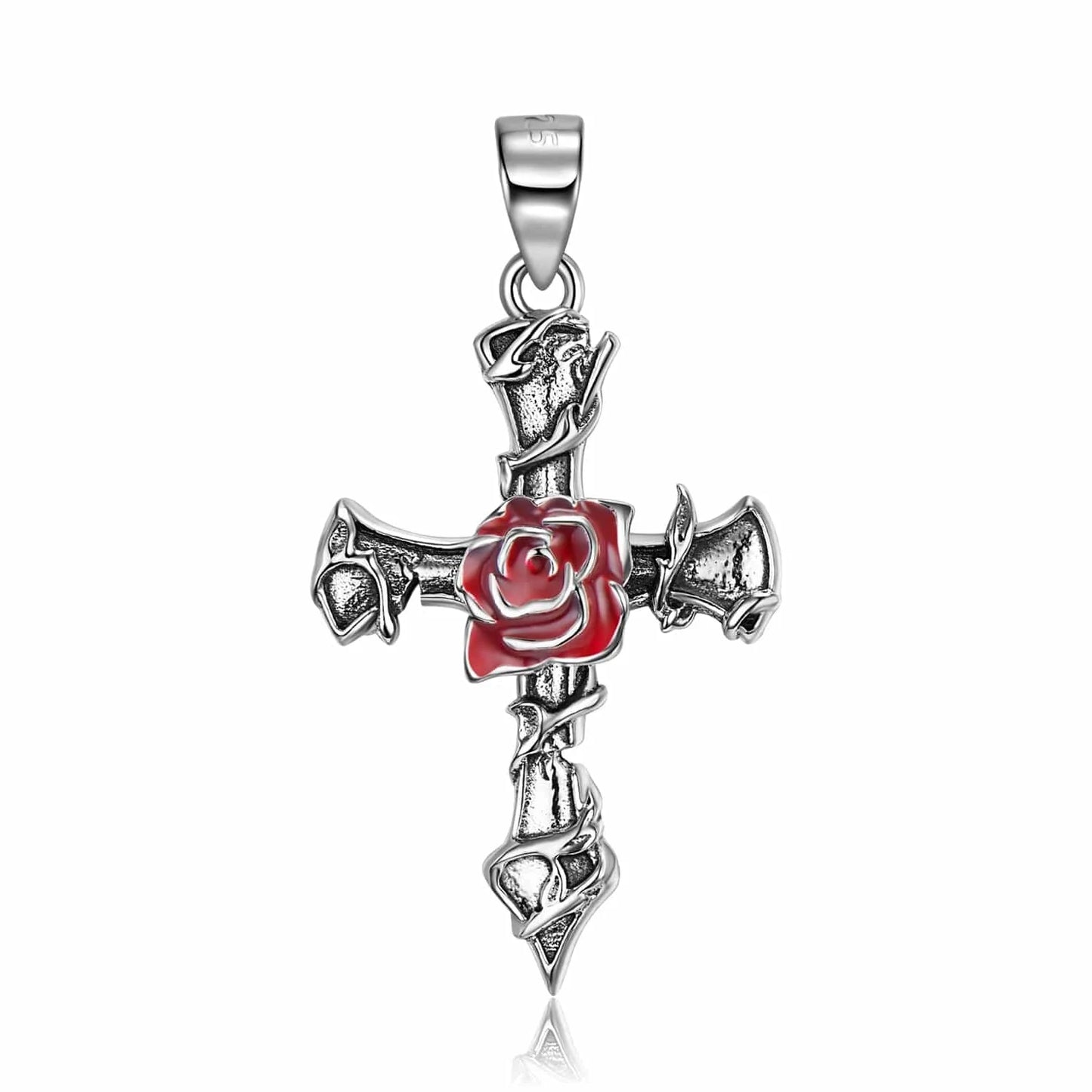 PNC0069 Butterfly Cross Pendant Necklace Real 925 Sterling Silver Rose Thorn Cross Eanmel Pendant for Women Necklaces Jewelry Making