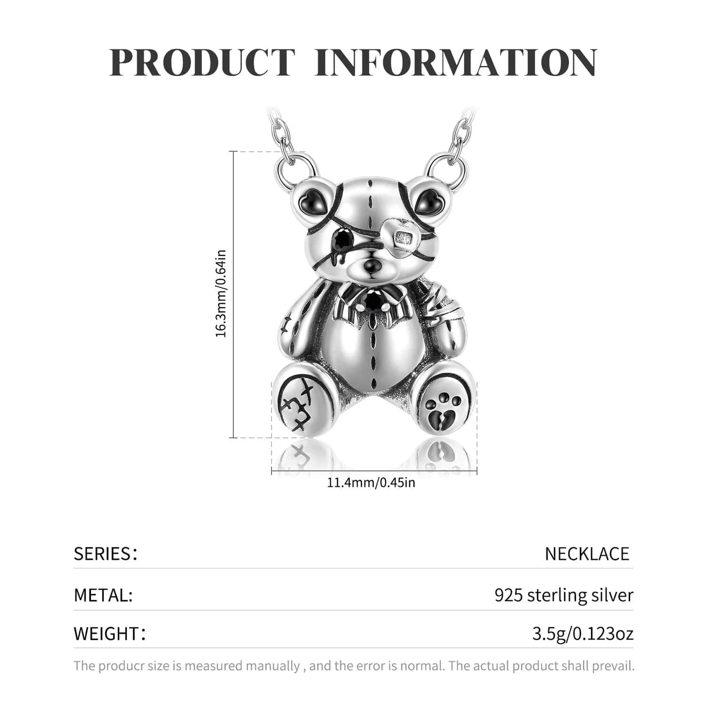 PNC0126 Love Bear Pendant Necklace with Basic Chain Authentic 925 Sterling Silver for Women Necklaces Fine Jewelry making Dropshipping