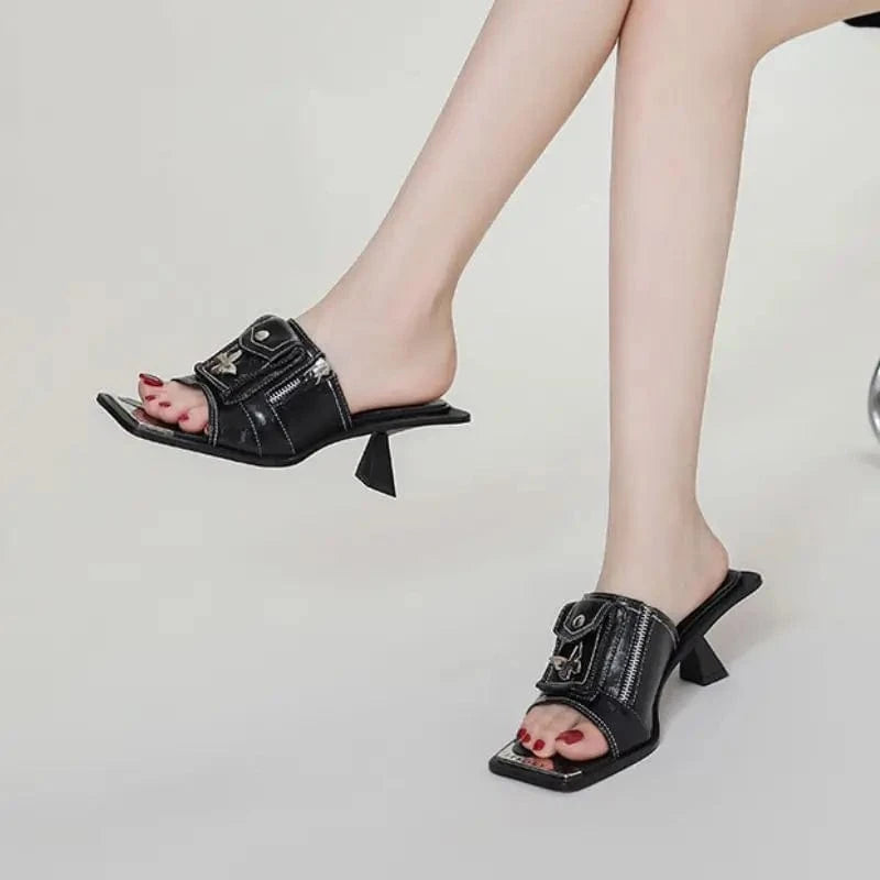 Pocket Decorated Sandalias Femeninas Casual Square Toe Sandals Women Jeans Denim Heels
