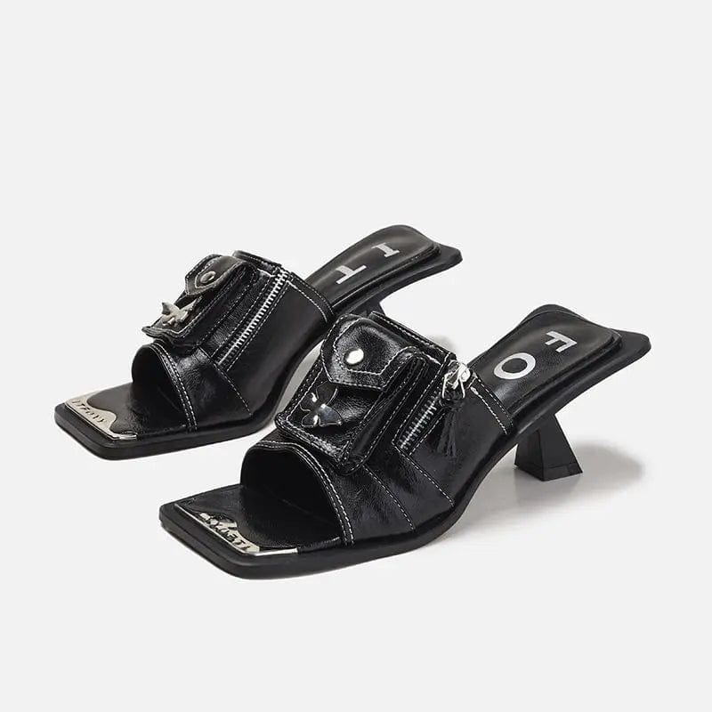 Pocket Decorated Sandalias Femeninas Casual Square Toe Sandals Women Jeans Denim Heels
