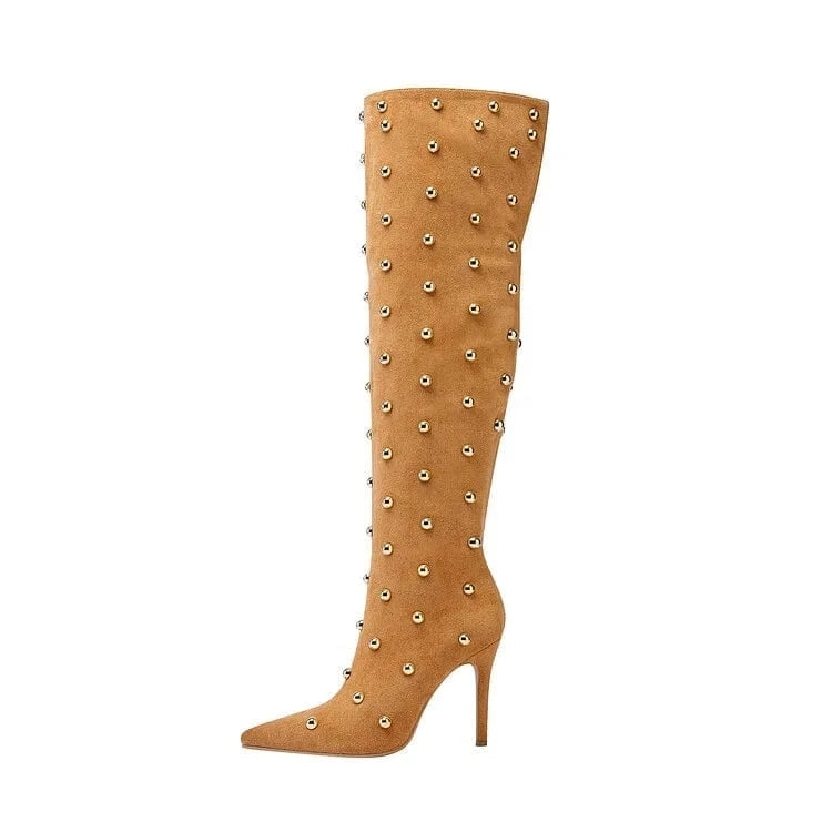 Pointy Toe Over Knee Boots camel suede Solid High Stiletto Heel Sock Boots Women Sexy Wrinkle Thigh High Boots