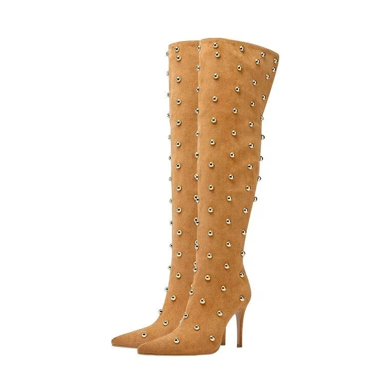Pointy Toe Over Knee Boots camel suede Solid High Stiletto Heel Sock Boots Women Sexy Wrinkle Thigh High Boots