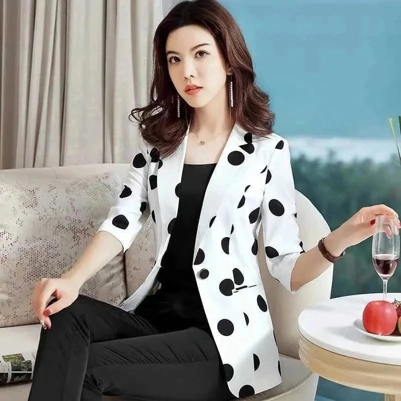 Polka Dot Ssuit Jacket Female Ins Spring Summer 2024 New Korean Thin Section Slim Fashion Print A Buckle Blazer Mother Tide 427