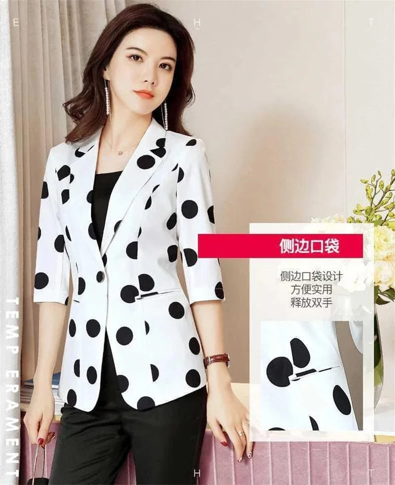Polka Dot Ssuit Jacket Female Ins Spring Summer 2024 New Korean Thin Section Slim Fashion Print A Buckle Blazer Mother Tide 427