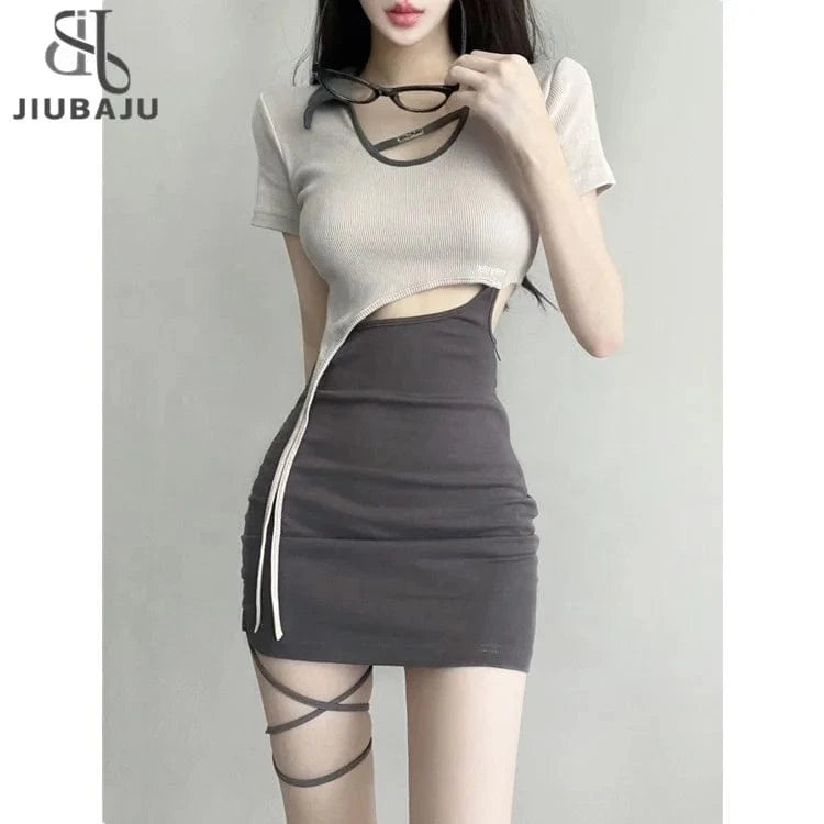 Polo Neck Dress Women Patchwork Sexy Girl Bandage Short Hipster Dress