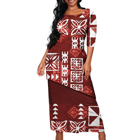 Polynesian Tribal Samoan Print Custom Ladies Elegant Women's Dress Asia & Pacific Islands Clothing Samoa Puletasi Sets