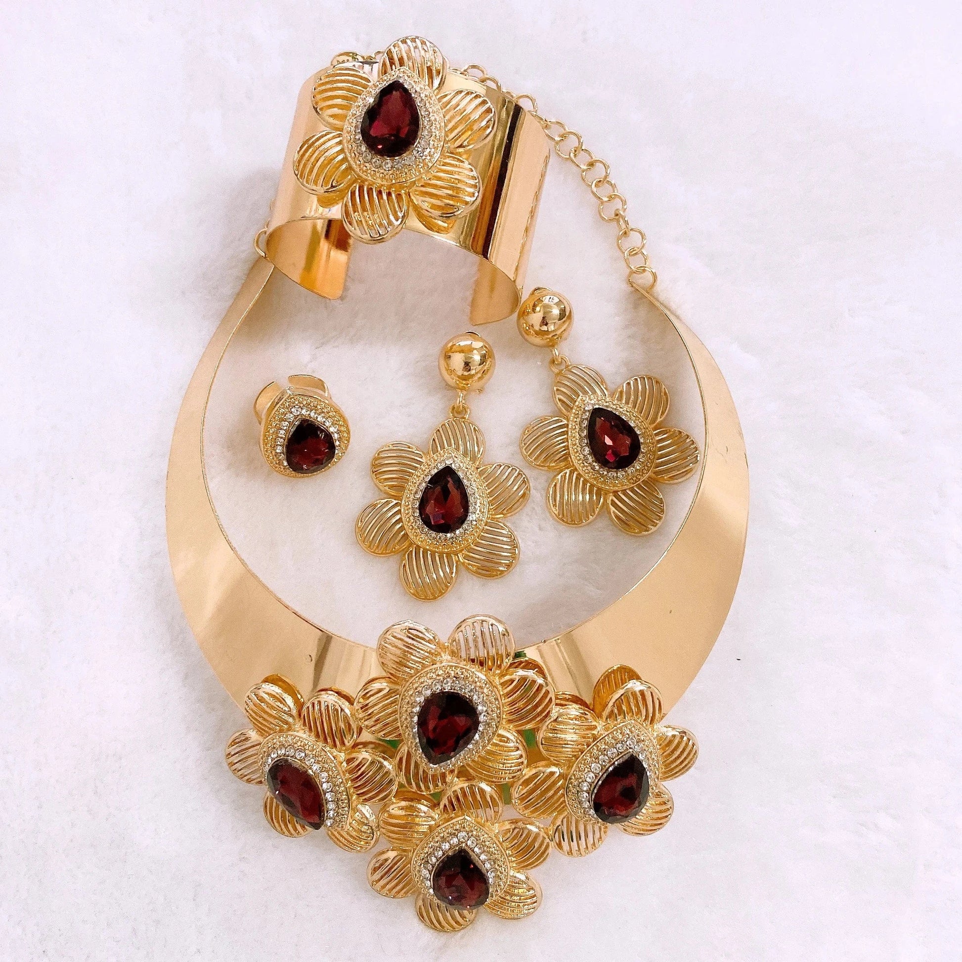 Popular Fashion Gold Plated Copper Dubai Brazilian Jewelry Set Latest Wedding Bridal Party Gift Birthday Factory Jewels
