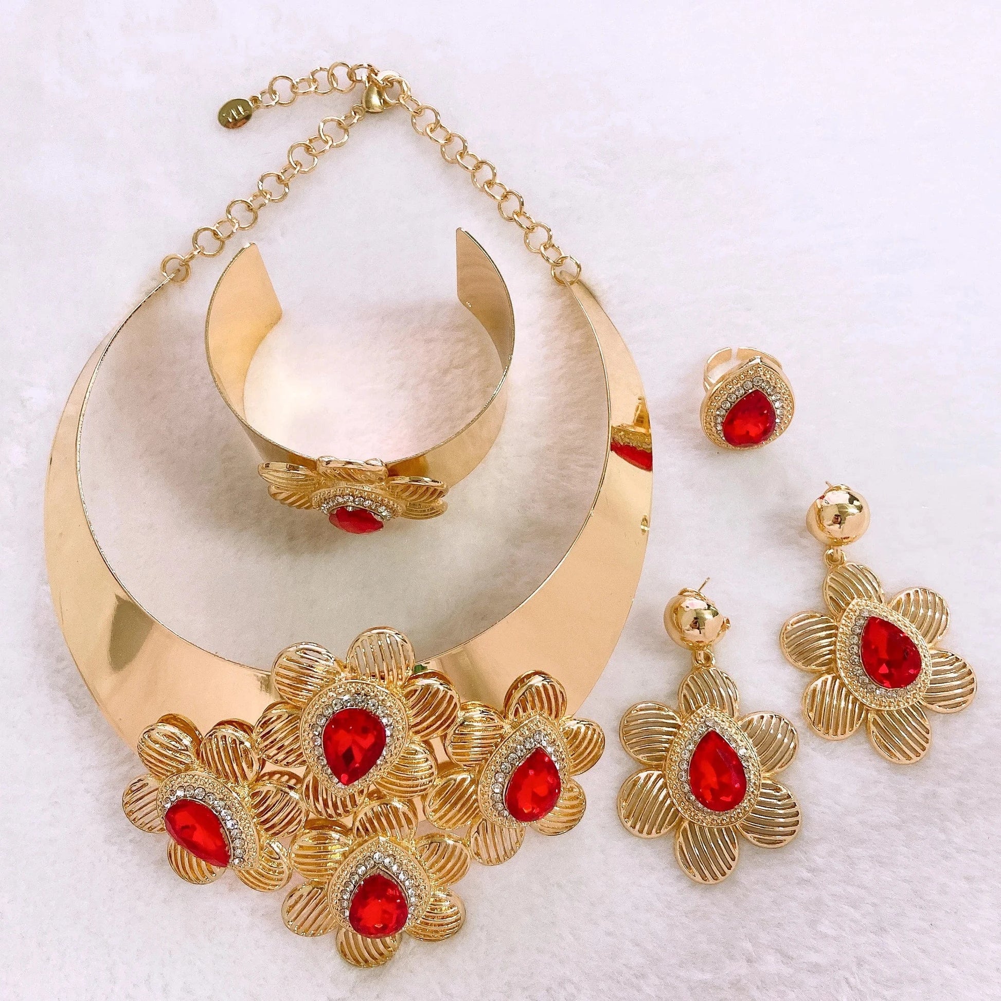 Popular Fashion Gold Plated Copper Dubai Brazilian Jewelry Set Latest Wedding Bridal Party Gift Birthday Factory Jewels