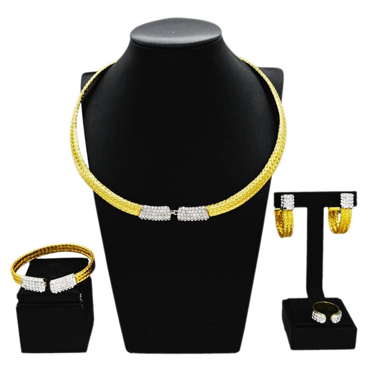 Popular Fashion Gold Plated Copper Dubai Brazilian Jewelry Set Latest Wedding Bridal Party Gift Birthday Factory Jewels