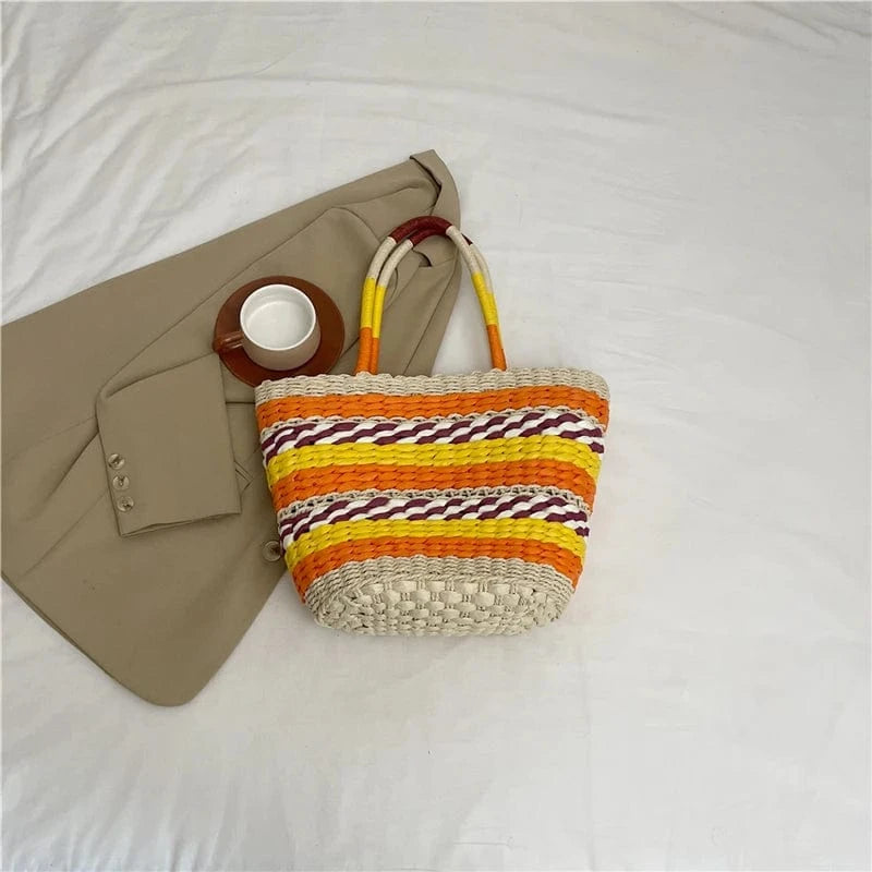 Popular Grass Woven Bag 2024 Handmade Woven Beach Bag Retro Countryside Style Handbag