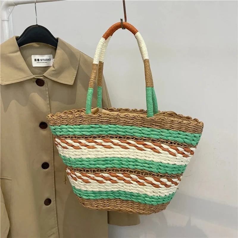 Popular Grass Woven Bag 2024 Handmade Woven Beach Bag Retro Countryside Style Handbag