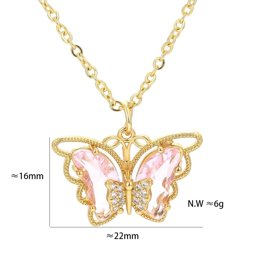 Popular Multicolor Glass Charm Luxury Woman Statement Lady Collar Butterfly Pendant Necklace For Party