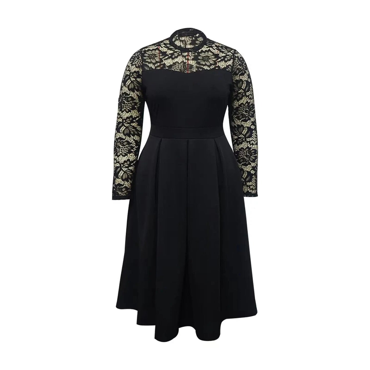 popular products 2024 Spliced lace round neck long sleeve plus size women clothing 2024 elegant dresses