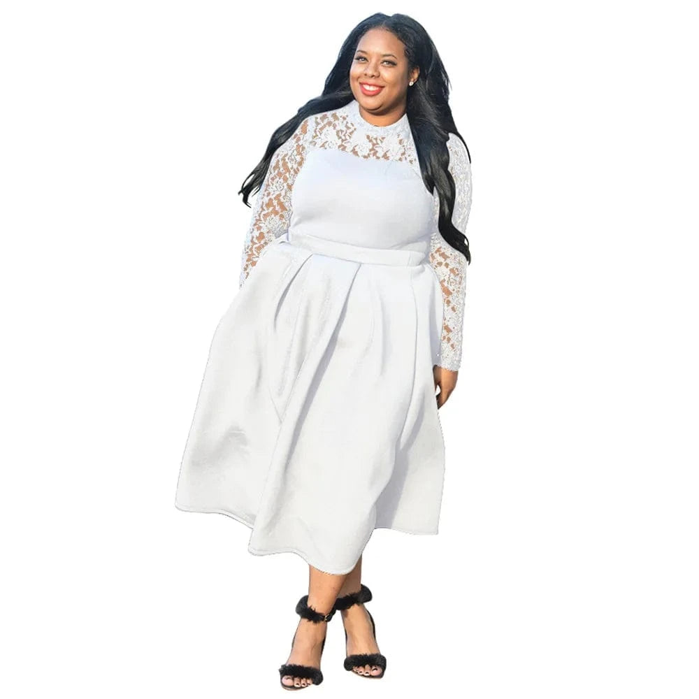 popular products 2024 Spliced lace round neck long sleeve plus size women clothing 2024 elegant dresses