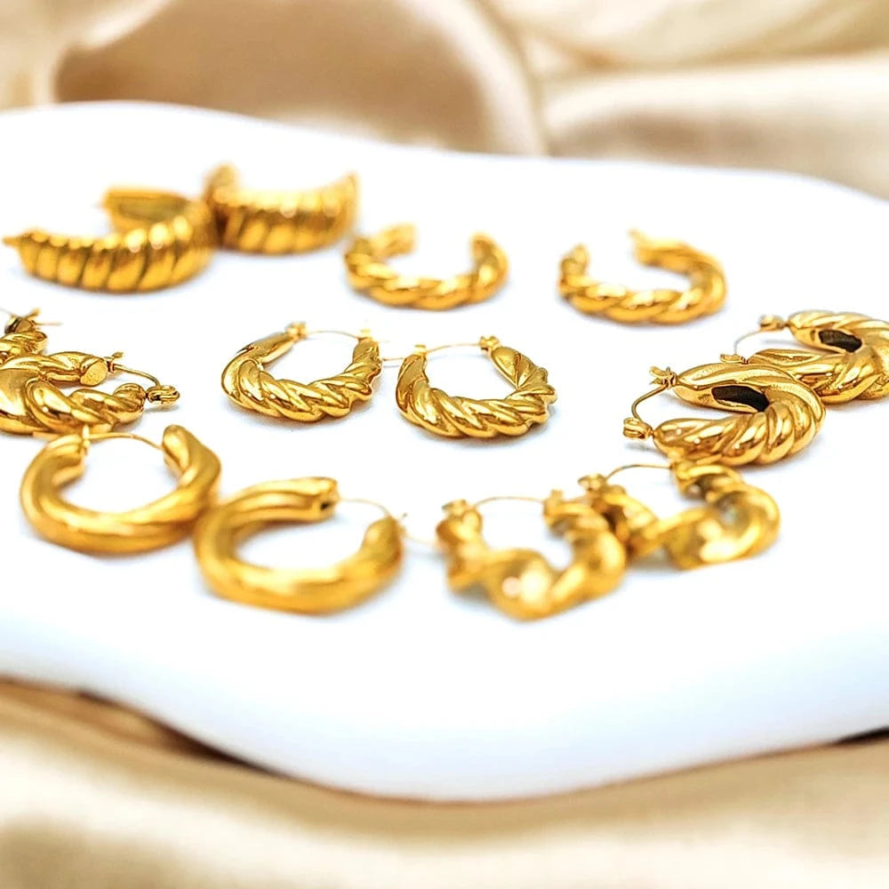 Popular Women's Korean Japan 316 Stainless Steel Fine Jewelry Hoop Earrings Rope Twisted Piercing Earrings