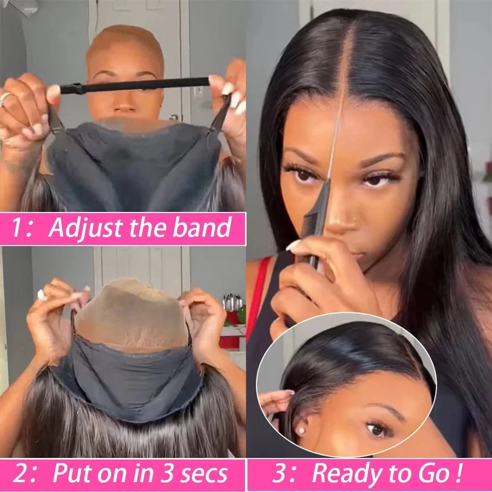 Pre Cut No Glue 4x6 Bone Straight Glueless Wig Human Hair 5x5 Ready To Wear Brazilian Lace Front Wigs For Women Preplucked Bling