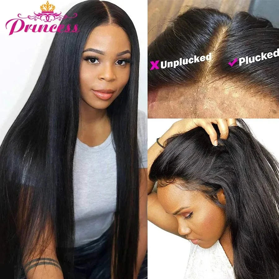 Princess 13x4/13x6 HD Transparent Lace Front Human Hair Wigs PrePlucked 4x4 Closure Wig Brazilian Straight Lace Frontal Wig
