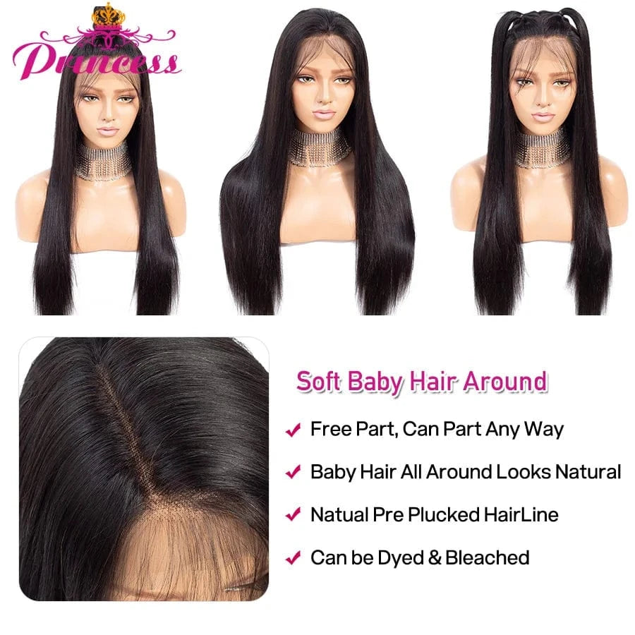 Princess 13x4/13x6 HD Transparent Lace Front Human Hair Wigs PrePlucked 4x4 Closure Wig Brazilian Straight Lace Frontal Wig