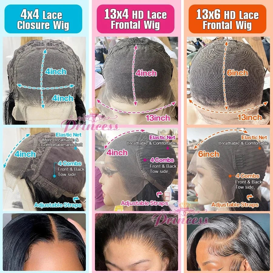 Princess 13x4/13x6 HD Transparent Lace Front Human Hair Wigs PrePlucked 4x4 Closure Wig Brazilian Straight Lace Frontal Wig