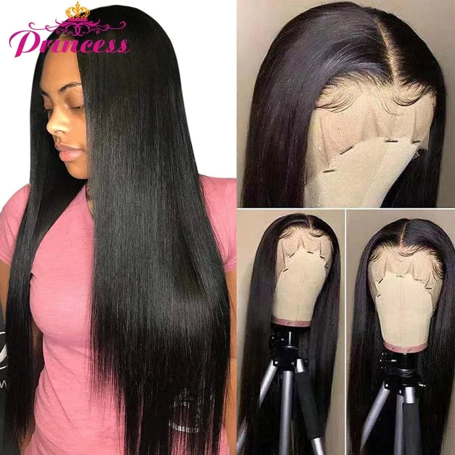 Princess 13x4/13x6 HD Transparent Lace Front Human Hair Wigs PrePlucked 4x4 Closure Wig Brazilian Straight Lace Frontal Wig