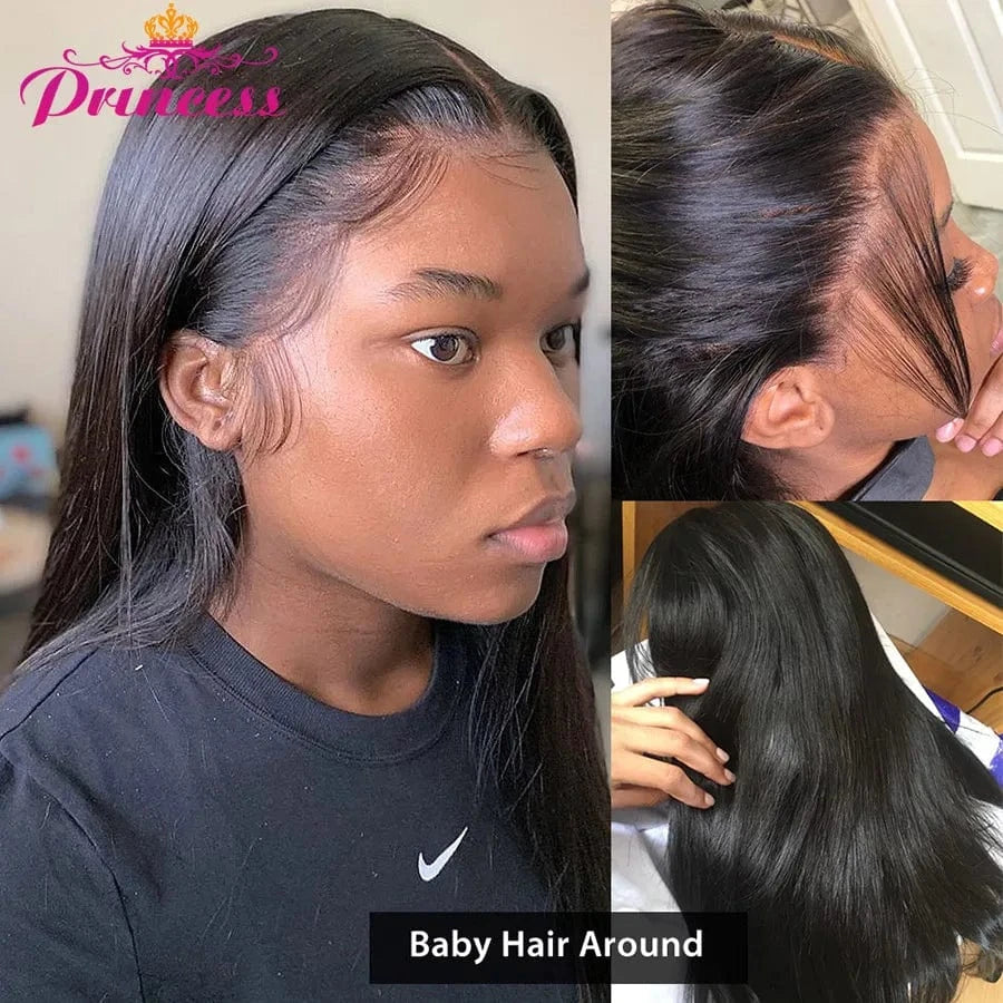 Princess 13x4/13x6 HD Transparent Lace Front Human Hair Wigs PrePlucked 4x4 Closure Wig Brazilian Straight Lace Frontal Wig