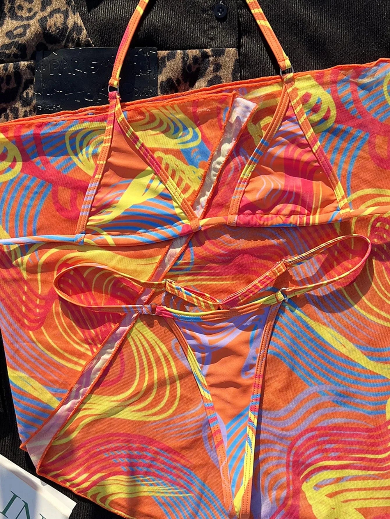 Print Micro Mini Bikini Set 2024 Halter Swimwear Women Swimsuit Strappy Bikinis Female Biquini 3 Piece Bathing Suits