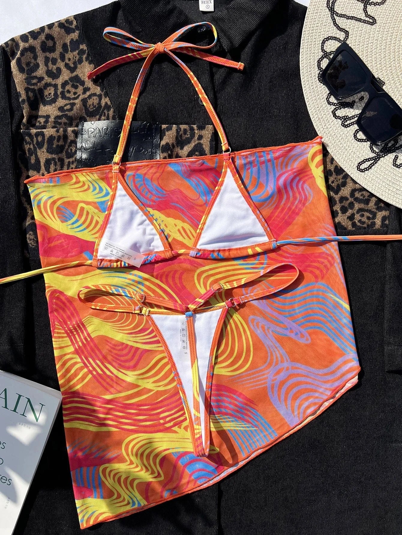 Print Micro Mini Bikini Set 2024 Halter Swimwear Women Swimsuit Strappy Bikinis Female Biquini 3 Piece Bathing Suits