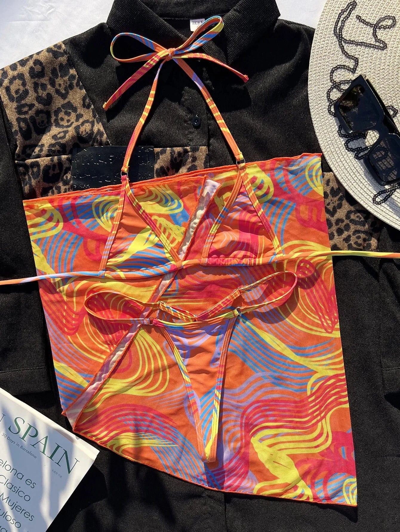 Print Micro Mini Bikini Set 2024 Halter Swimwear Women Swimsuit Strappy Bikinis Female Biquini 3 Piece Bathing Suits