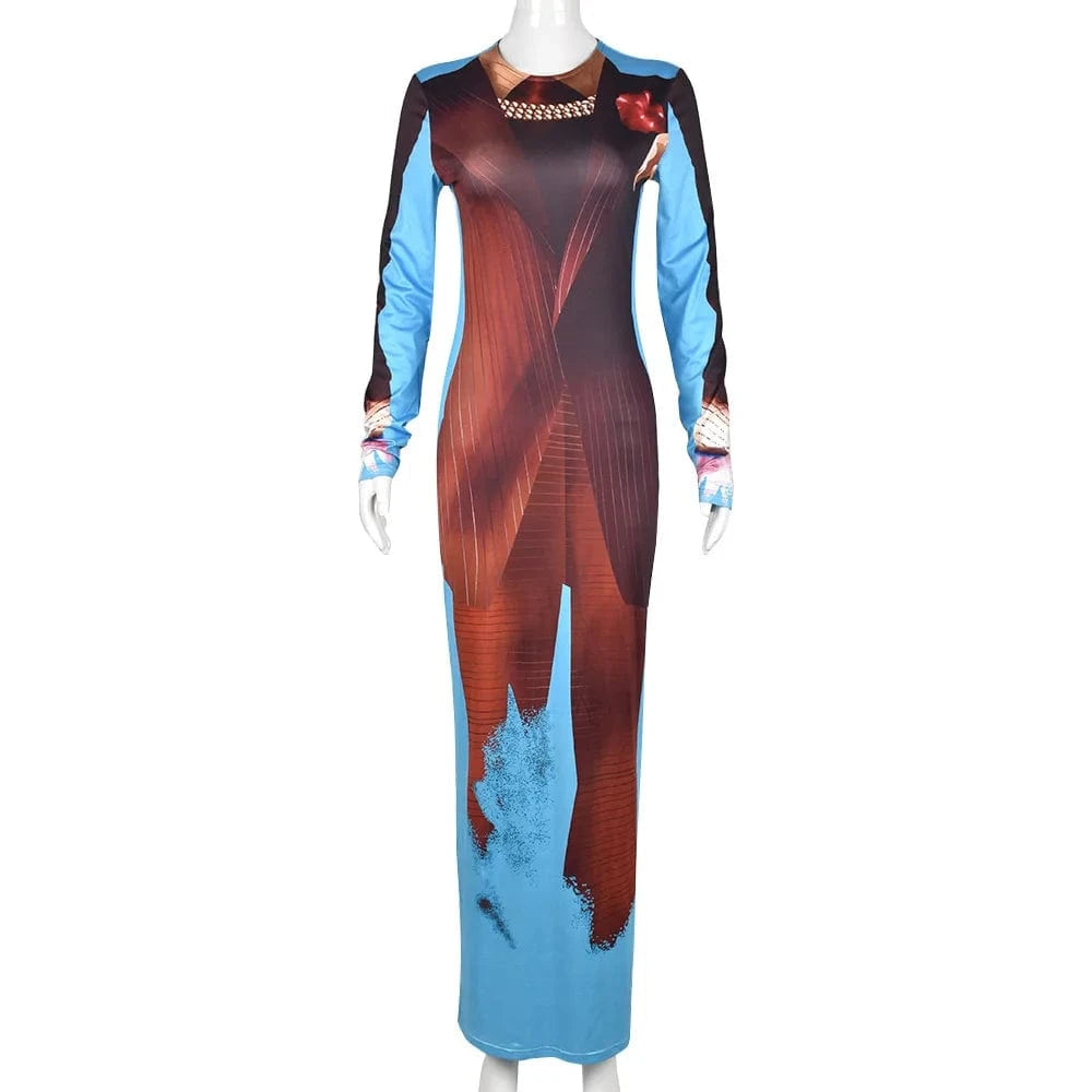 Printing women dress long-sleeved fashion  dress with suit pattern autumn &winter dress high quality boutique women's clothing