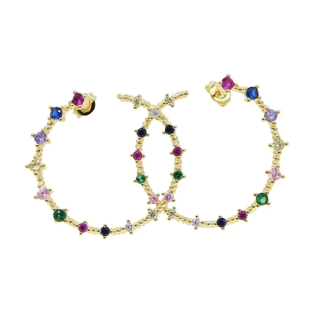 Promotion mulit color cubic zirconia cz paved circle hoop earrings geometric simple gorgeous women rainbow stud earring jewelry
