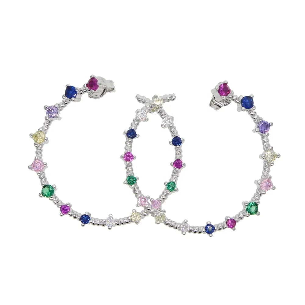 Promotion mulit color cubic zirconia cz paved circle hoop earrings geometric simple gorgeous women rainbow stud earring jewelry