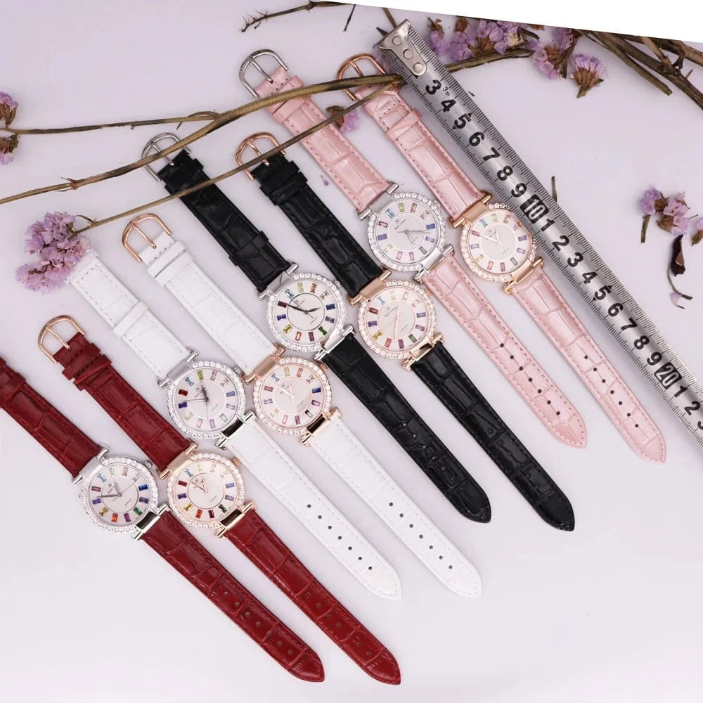 Prong Setting Luxury Clock Lady Women's Watch Fashion Hours Bracelet Colorful Rhinestone Girl Birthday Gift Royal Crown Box