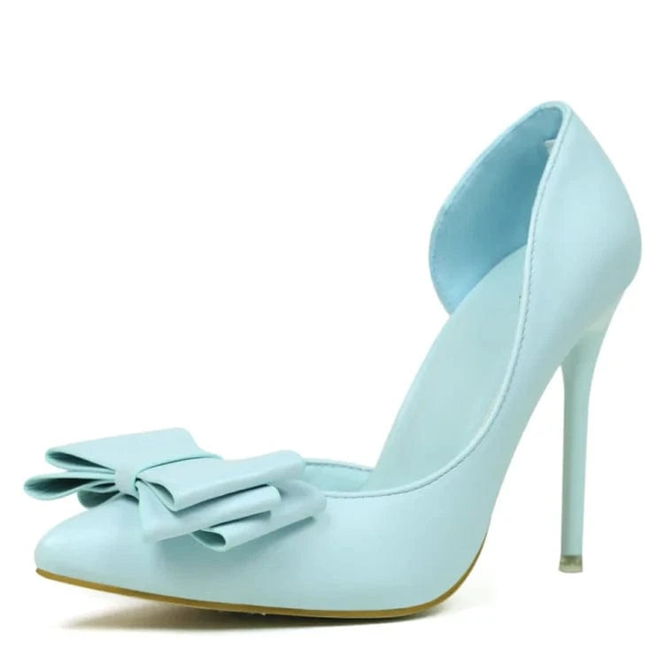 Pu bow at the side of pointed toe high heel shoes