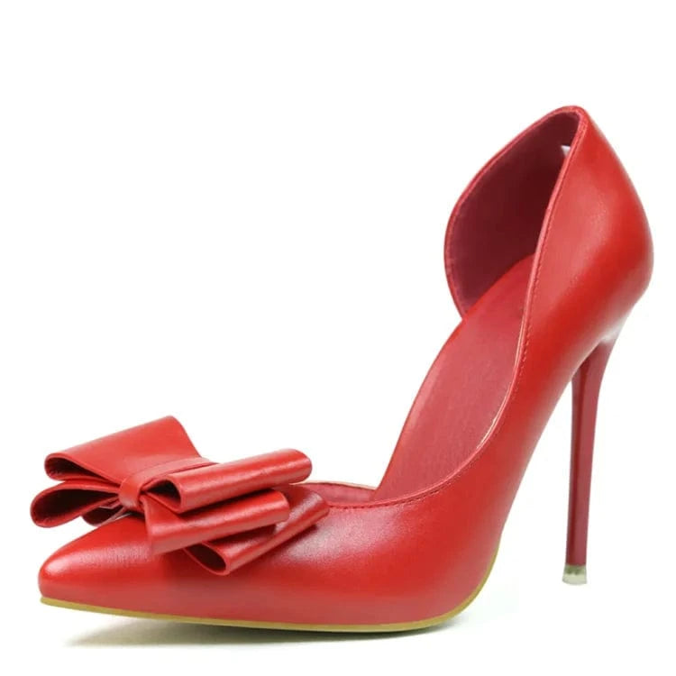 Pu bow at the side of pointed toe high heel shoes