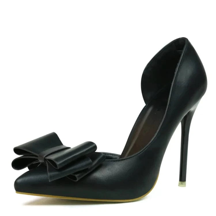Pu bow at the side of pointed toe high heel shoes
