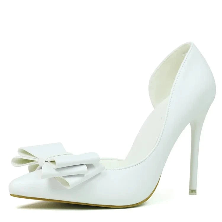 Pu bow at the side of pointed toe high heel shoes