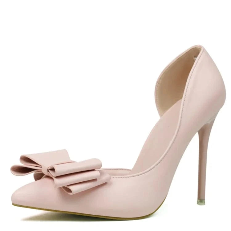 Pu bow at the side of pointed toe high heel shoes