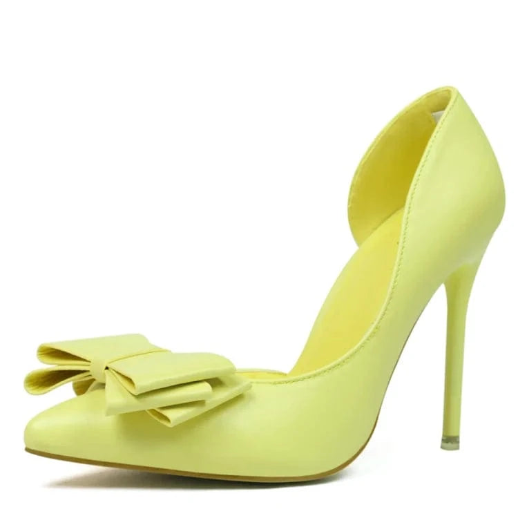 Pu bow at the side of pointed toe high heel shoes