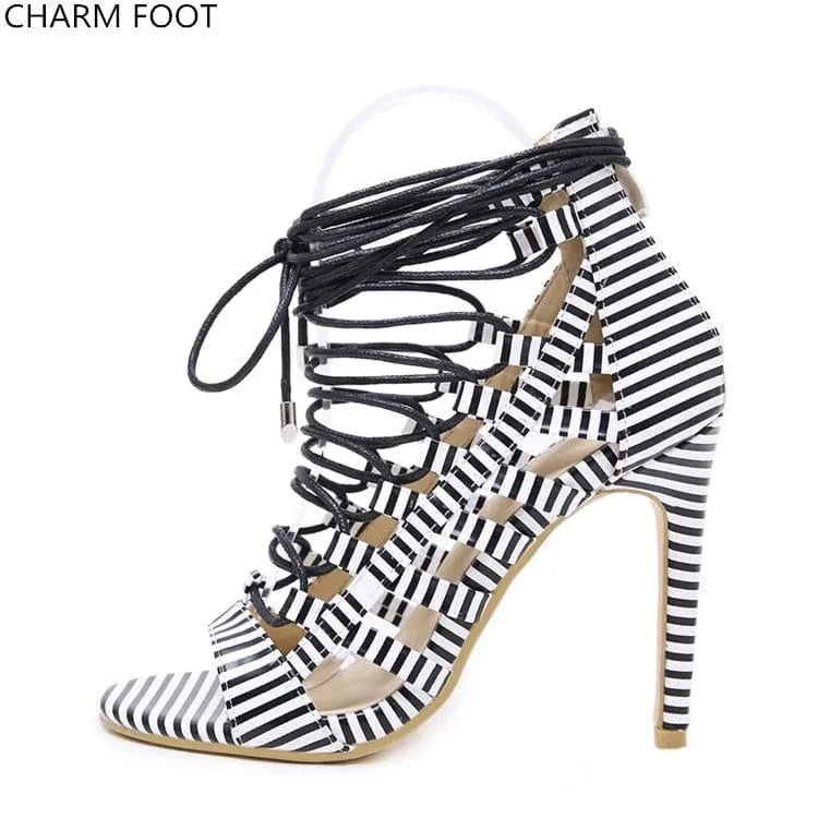 pu summer fashion hollow out snake print high heel sandals
