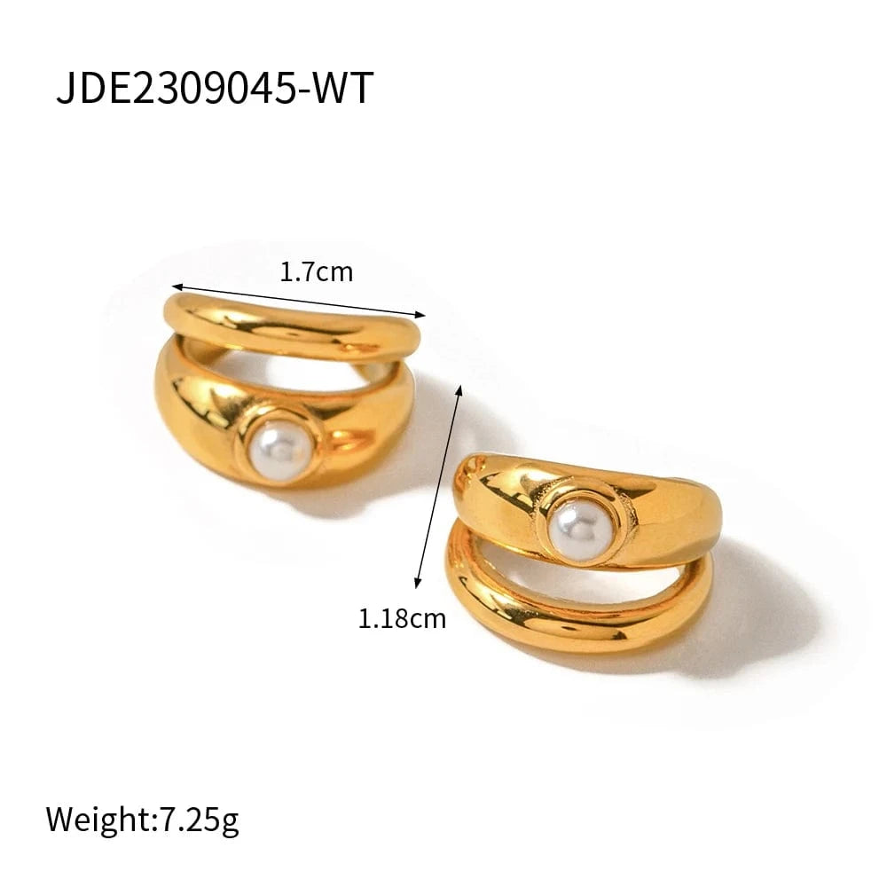 Punk / E1922 E1922 Design Pearl Ear Cuff Earring 18k PVD Gold Plated Glossy Double Layers Stainless Steel CC Ear Clip For Women