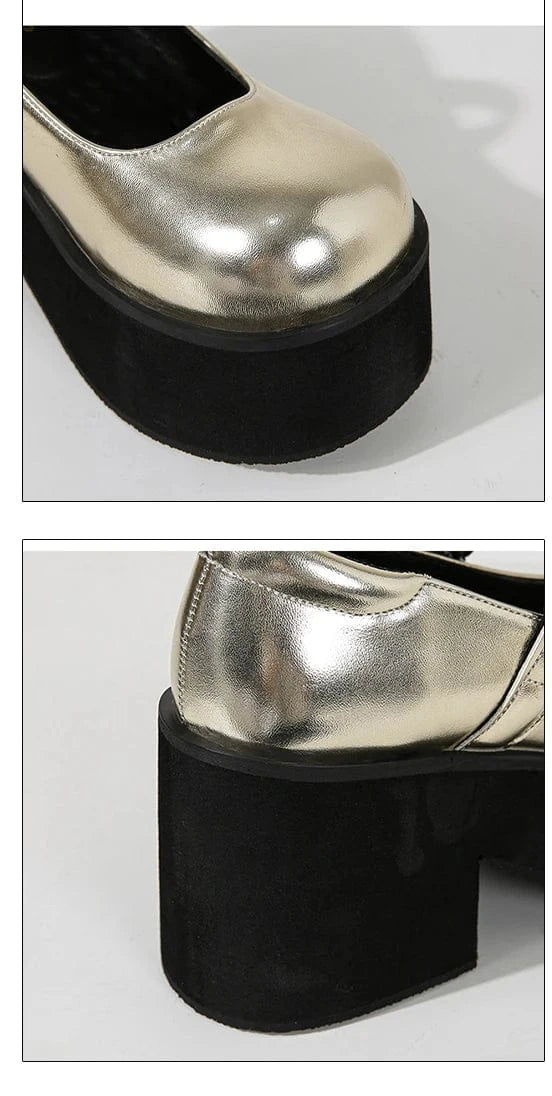 Punk Platform Patent Leather Women Pumps Thick Bottom High Heels Red Mary Jane Shoes Japanese Style Lolita Shoes Big Size 42